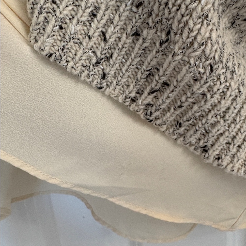 Club Monaco Wool Blend Marled Beige/Gray Knit Sweater with Cream Under Layer - Picture 9 of 11